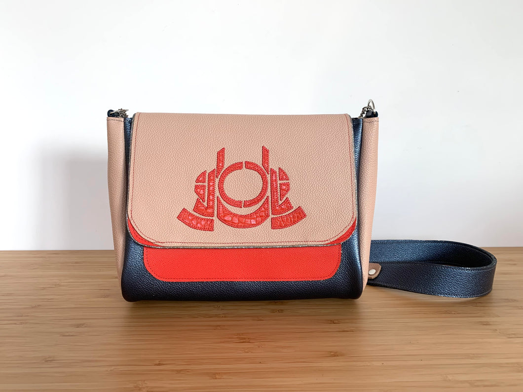 Sac besace Gabrielle bleu et beige rosé