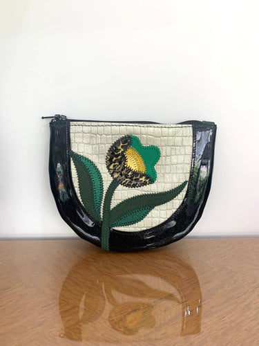 Porte-monnaie Fleur noir verni