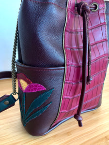 Sac seau Pépé croco bordeaux