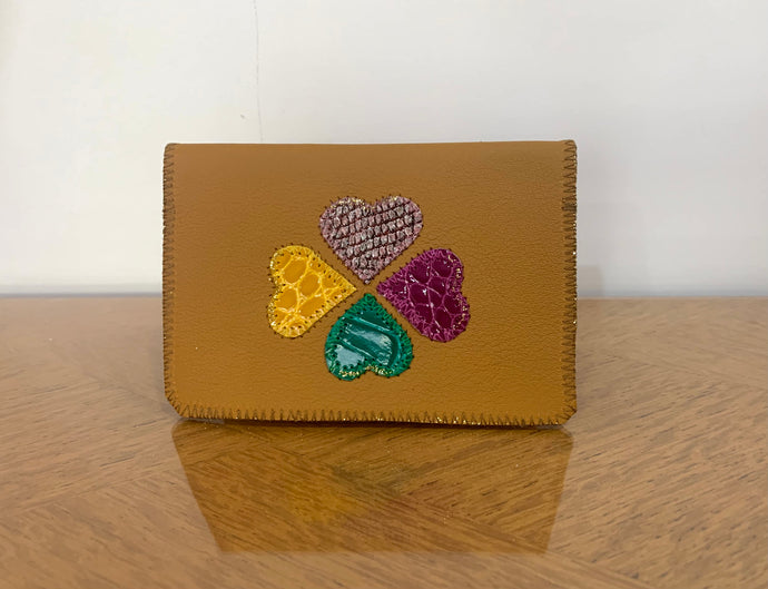 Porte-carte trèfle beige