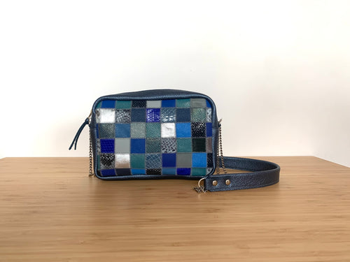 Petite sacoche Patchwork bleue