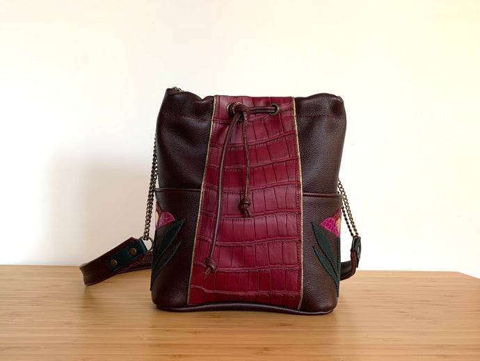 Sac seau Pépé croco bordeaux