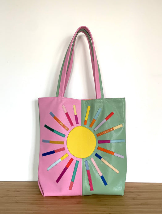 Cabas Soleil vert et rose