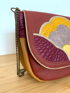 Besace Gloria bordeaux et camel