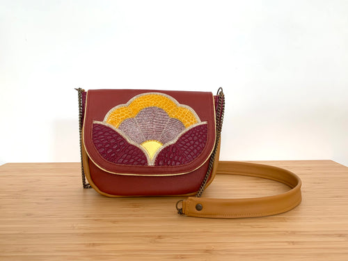 Besace Gloria bordeaux et camel
